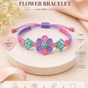 Handmade Flower Bracelet, Crochet Floral Bracelet, Adjustable Friendship Bracelet, Boho Jewelry Gift for Her, Cottagecore Accessory