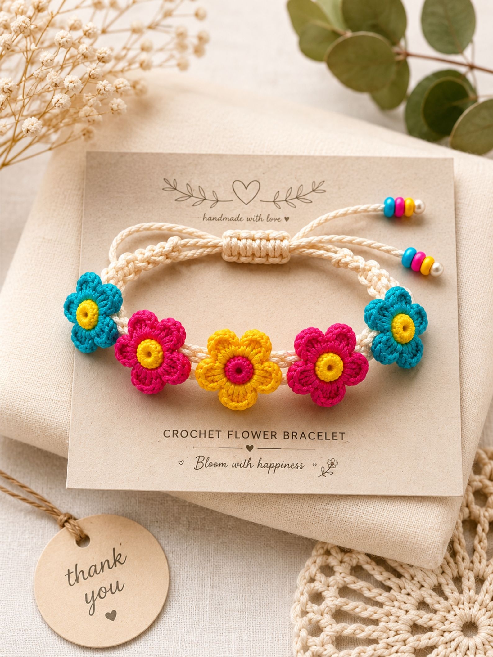 Crochet Flower Bracelet Pattern PDF, Easy Crochet Bracelet Tutorial, Floral Jewelry Pattern, Instant Download DIY Gift