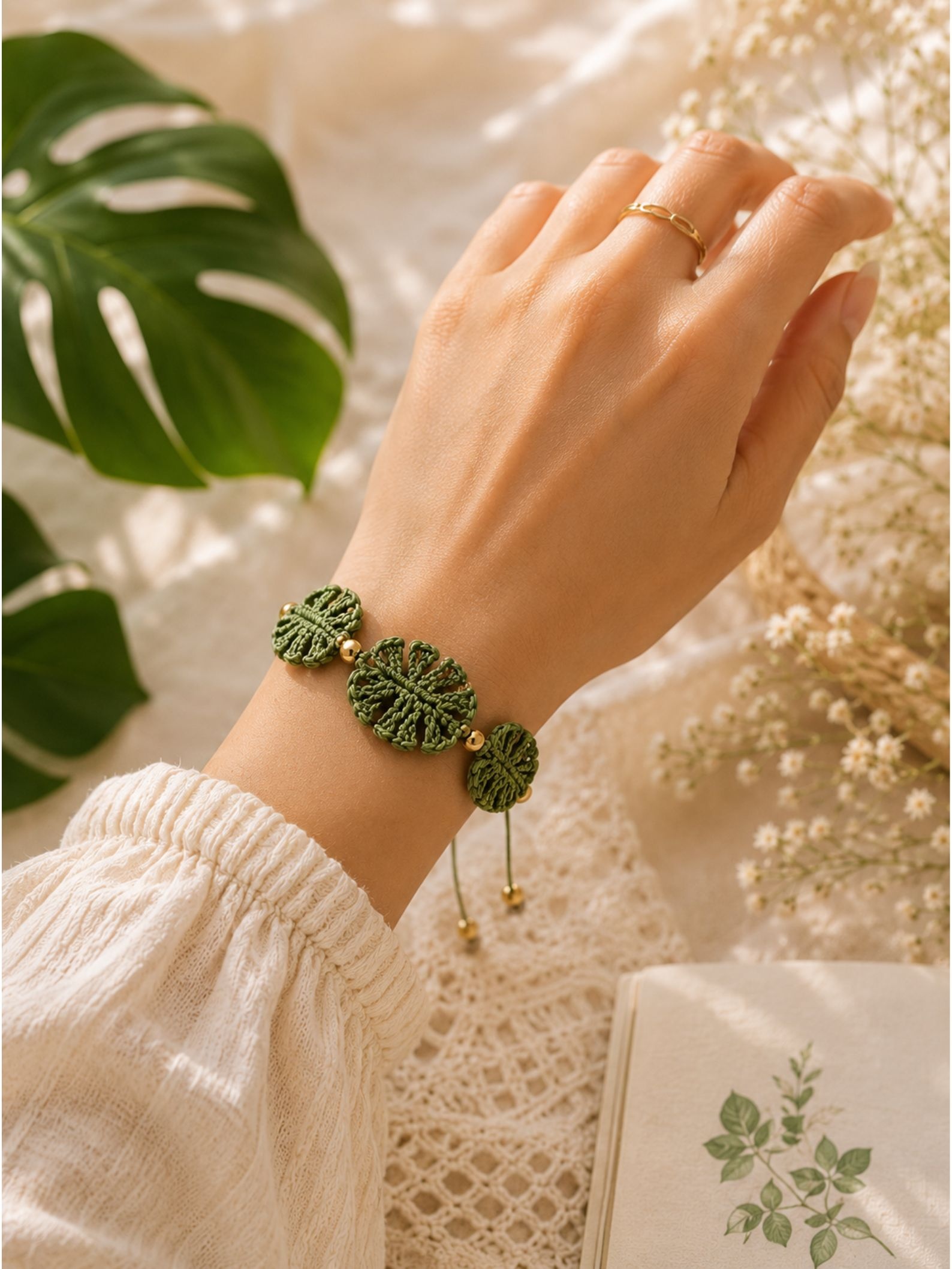 Crochet Leaf Bracelet Pattern PDF, Beginner Crochet Jewelry Tutorial, Adjustable Bracelet Pattern, Boho Leaf Accessory Download - Image 4
