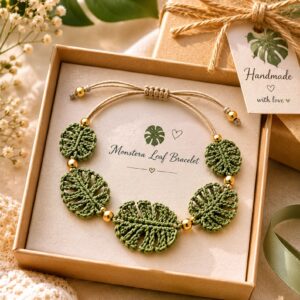 Crochet Leaf Bracelet Pattern PDF, Beginner Crochet Jewelry Tutorial, Adjustable Bracelet Pattern, Boho Leaf Accessory Download