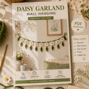 Beginner Crochet Daisy Garland Pattern, Cottagecore Wall Hanging