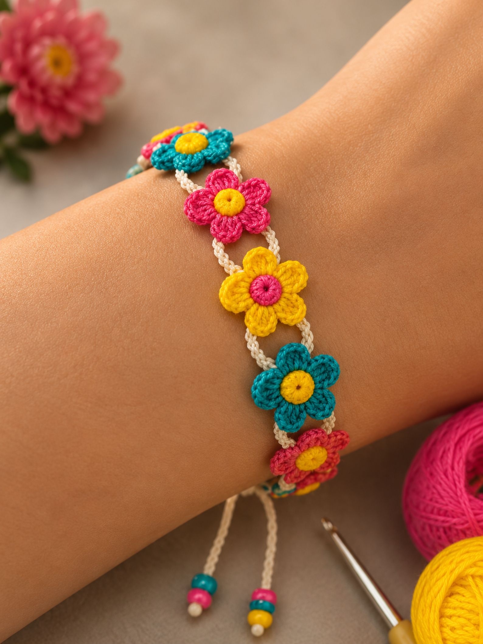 Crochet Flower Bracelet Pattern PDF, Easy Crochet Bracelet Tutorial, Floral Jewelry Pattern, Instant Download DIY Gift - Image 6