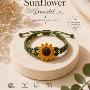 Sunflower Crochet Bracelet Pattern PDF, Beginner Friendly Flower Bracelet Tutorial, Adjustable Boho Jewelry Crochet Pattern