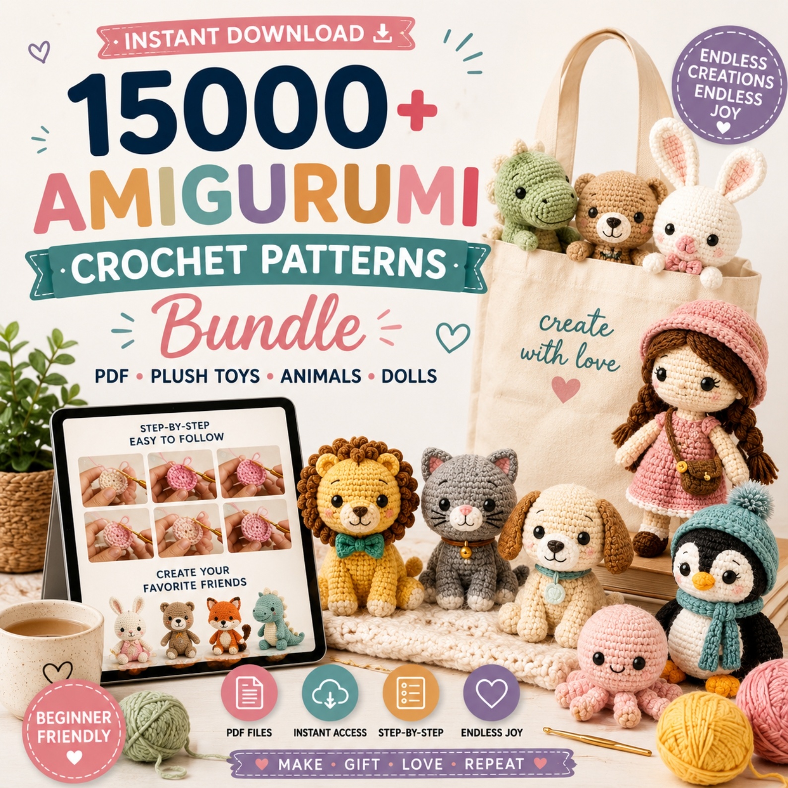 15,000+ Amigurumi Crochet Patterns Bundle – Animals, Dolls & Plush Toy PDF Patterns - Image 2