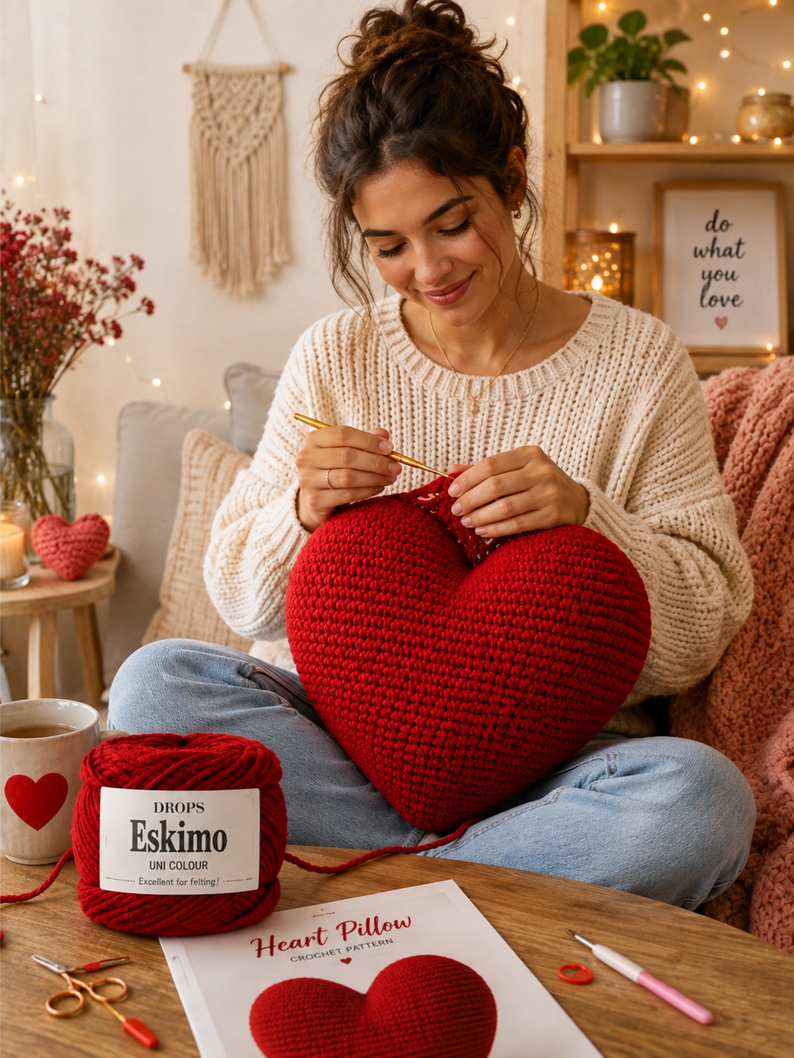 Heart Pillow Crochet Pattern PDF, Easy Crochet Cushion Pattern, Beginner Friendly, Valentine's Decor, Instant Download Tutorial - Image 5