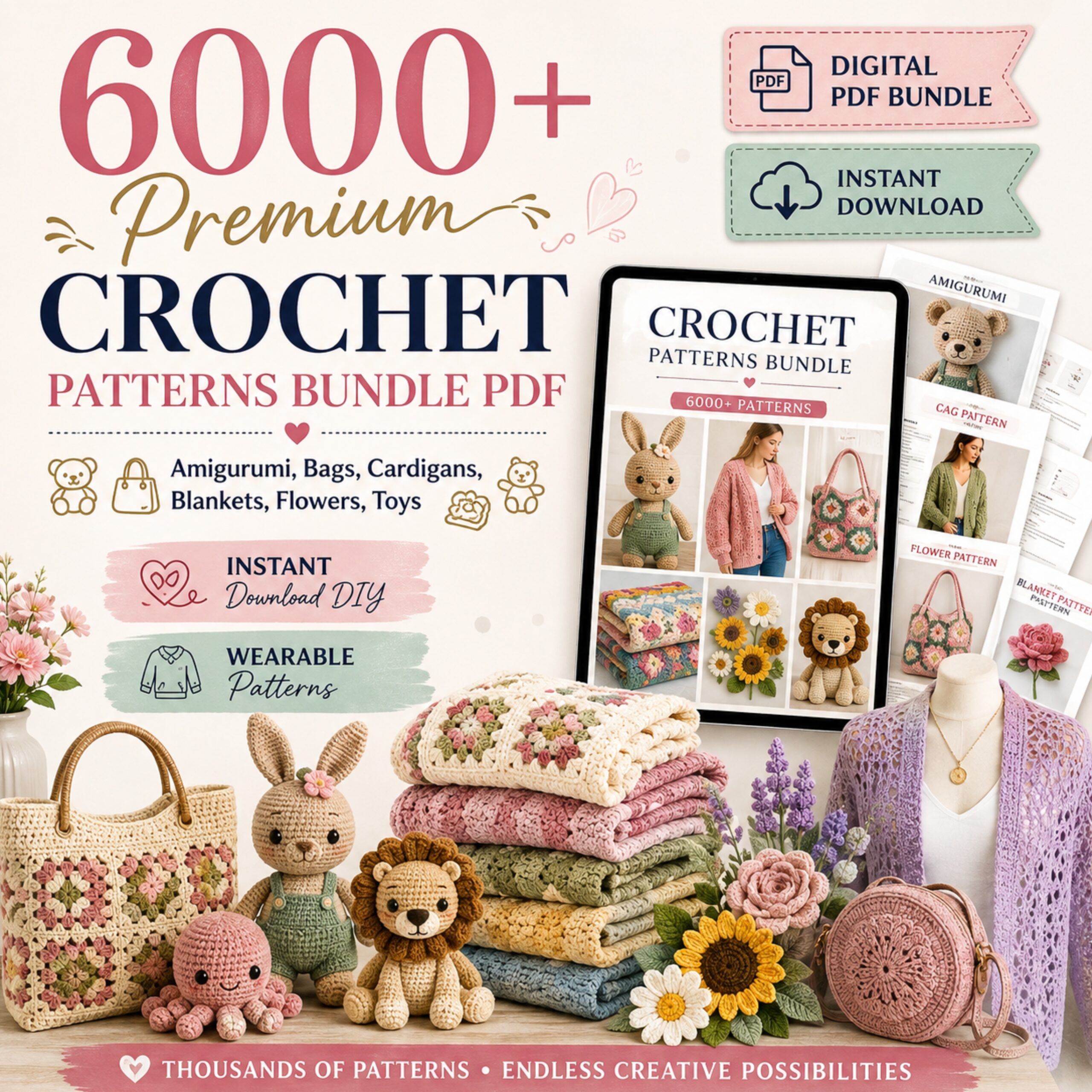 6000+ Crochet Patterns Bundle PDF – Amigurumi, Bags, Blankets, Toys & Wearables - Image 4