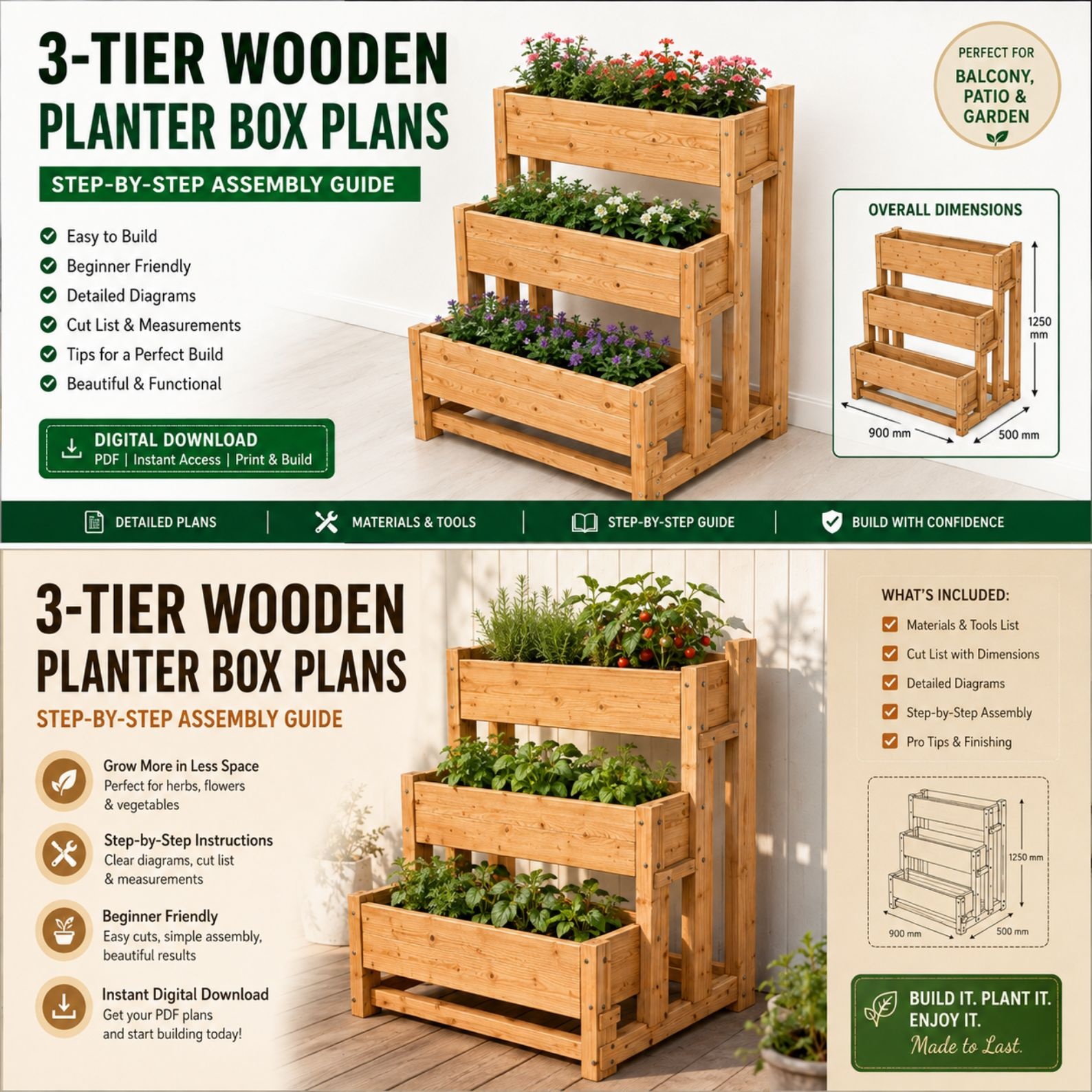 3 Tier Planter Box Plans PDF – DIY Wooden Raised Garden Planter Woodworking Plans - Image 3