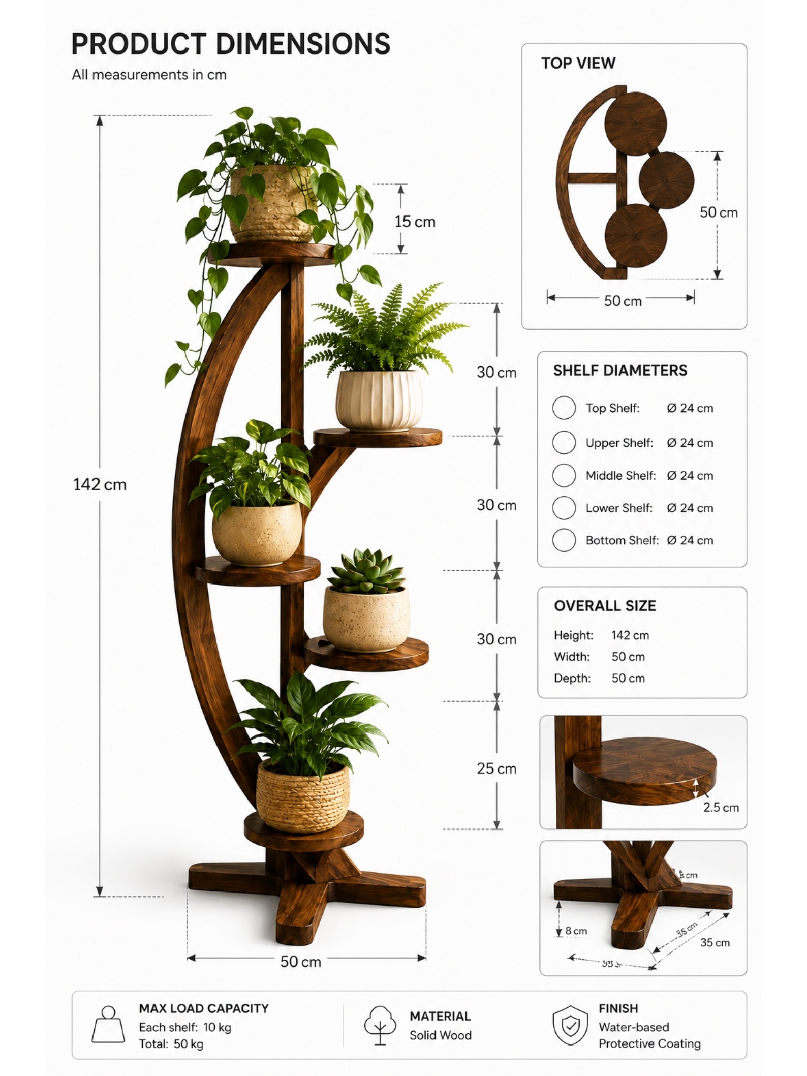 Wooden Plant Stand Plans PDF, DIY Curved 5 Tier Plant Shelf, Woodworking Plans, Indoor Plant Stand, Instant Digital Download - Image 8