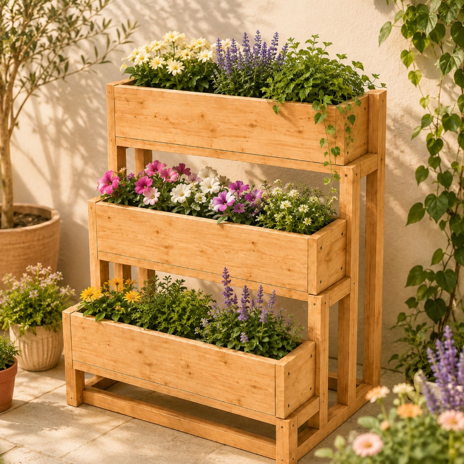 3 Tier Planter Box Plans PDF – DIY Wooden Raised Garden Planter Woodworking Plans